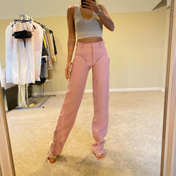 Y/Project Pants - Y/Project Cutout Chaps Trousers Pink Linen